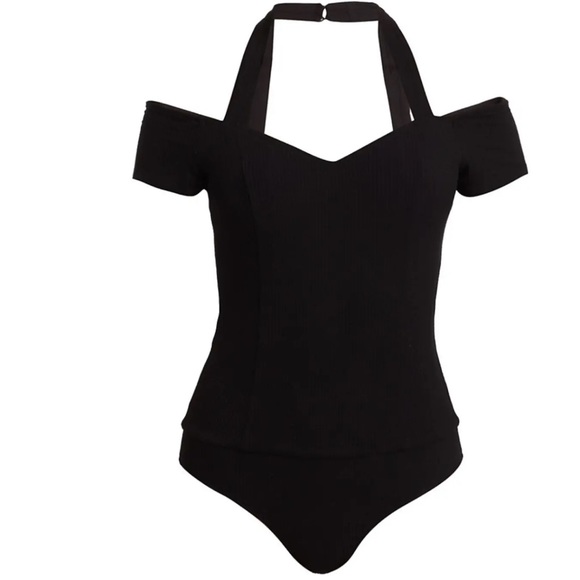 PAIGE *Anemone* black stretch ribbed halter bodysuit XS - Picture 4 of 7